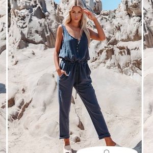 Cotton Pocketed Drawstring Jumpsuit-Denim